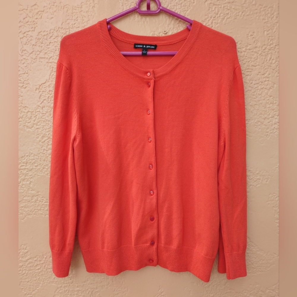 Cable & Gauge Medium Long Sleeves Sweater Orange Rayon Blend Cardigan